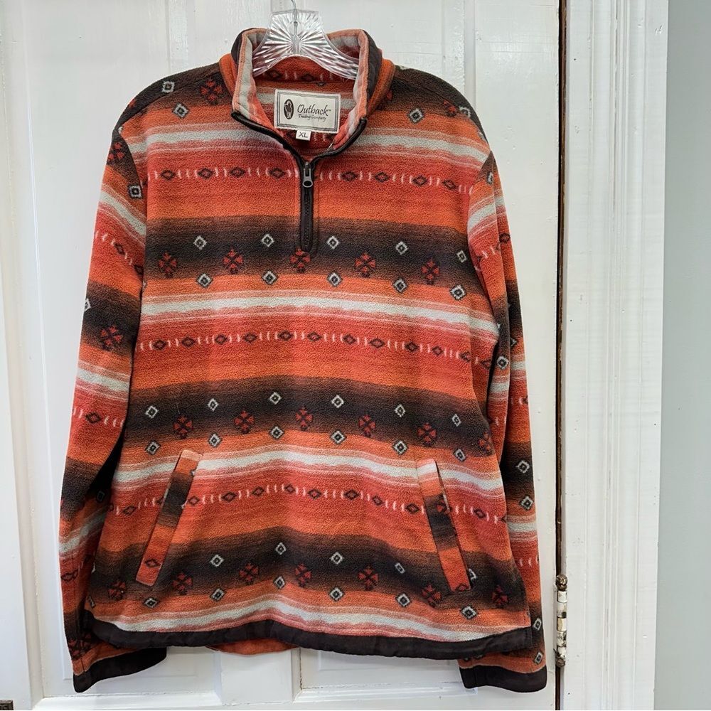 Outback Trading‎ Company Orange Brown Cream Fleece Jacket 1/4 zip women's xl